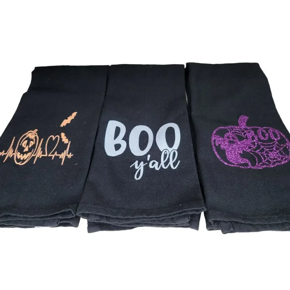 3 Black Halloween 100%‎ Cotton Kitchen Towels